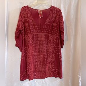 Johnny was tunic beautiful brick red color like new.